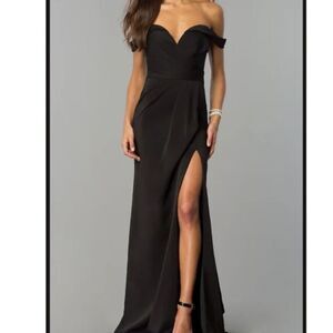 FAVIANA Black Off The Shoulder Sweet Heart Rouched Satin Prom Dress Gown Size 10